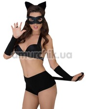 Softline Комплект Catwoman, черный: шорты + бюстгальтер + маска + обруч с ушками + перчатки фото 1760277372