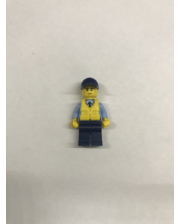 Lego Полицейский в синей рубашке в спасательном жилете и черной кепке фото 429564766
