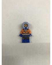 Lego Сотрудник арктической станции в оранжевой куртке с синим капюшоном и горнолыжними очками фото 3821864384