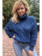  Широкий свитер объемной крупной вязки с косами LUREX - синий цвет, S (есть размеры)