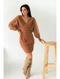  Платье теплое облегающее люрекс ажурные рукава Leatitia Mem - св-коричн цвет, M/L (есть размеры)