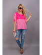  Летняя блуза с горохом и полосами - розовый цвет, L (есть размеры)