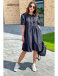  Модное летнее платье с объемными рукавами-фонариками Crep - черный цвет, M (есть размеры)