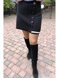  Ассиметричная трикотажная юбка с пуговицами и белой полоской LUREX - черный цвет, M (есть размеры)
