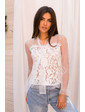  Прозрачная блуза с кружевом GLAM AMOUR - белый цвет, S/M (есть размеры)