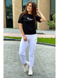  Спортивный костюм футболка и штаны на манжетах Crep - белый с черным цвет, M (есть размеры)
