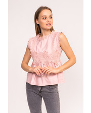  Блузка с гипюровыми вставками LUREX - пудра цвет, S (есть размеры) фото 2983213439