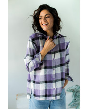  Женская рубашка в клетку из плотной ткани Crep - лавандовый цвет, L (есть размеры) фото 3148627566