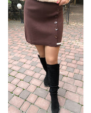 Ассиметричная трикотажная юбка с пуговицами и белой полоской LUREX - коричневый цвет, S (есть размеры) фото 2280750813