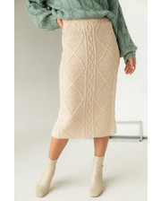  Теплая вязаная юбка LUREX - бежевый цвет, S (есть размеры) фото 1016975078