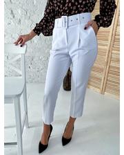 Актуальные брюки с поясом и карманами YARE - белый цвет, M (есть размеры) фото 2249555077