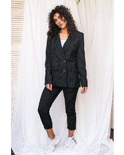  Актуальный костюм в полоску пиджак и брюки PERRY - черный цвет, S (есть размеры) фото 132541436