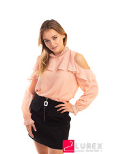  Шифоновая блуза с обнаженными плечами Last Girl - пудра цвет, S (есть размеры) фото 4123601036
