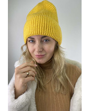  Теплая трикотажная шапка с отворотом LUREX - желтый цвет, M (есть размеры) фото 2835263662