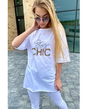  Длинная футболка женская Stay Chic Crep - белый цвет, S (есть размеры) фото 2397348603