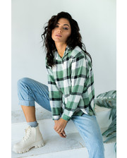  Женская рубашка в клетку из плотной ткани Crep - зеленый цвет, M (есть размеры) фото 2218595873