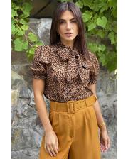  Леопардовая женская блузка с завязками LUREX - коричневый цвет, S (есть размеры) фото 3065401615