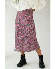  Атласная юбка миди с акварельным принтом Crep - коралловый цвет, L (есть размеры) фото 3298510052