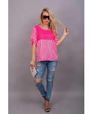  Летняя блуза с горохом и полосами - розовый цвет, L (есть размеры) S фото 10747690
