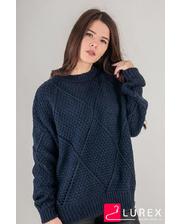  Теплый свитер крупной вязки ромбы LUREX - темно-синий цвет, XL (есть размеры) фото 1027438880