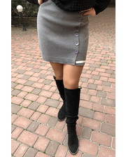  Ассиметричная трикотажная юбка с пуговицами и белой полоской LUREX - серый цвет, M (есть размеры) фото 2230181207