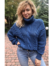  Широкий свитер объемной крупной вязки с косами LUREX - синий цвет, M (есть размеры) фото 4171504200