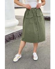 Модная юбка-миди с накладными карманами LUREX - хаки цвет, S (есть размеры) фото 4067552901