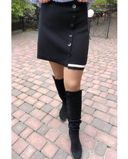  Ассиметричная трикотажная юбка с пуговицами и белой полоской LUREX - черный цвет, M (есть размеры) фото 1049485979