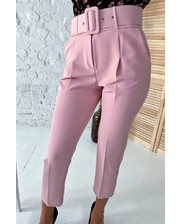  Актуальные брюки с поясом и карманами YARE - пудра цвет, L (есть размеры) фото 3366167842