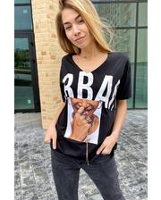  Хлопковая женская футболка с принтом и брошью Crep - черный цвет, M (есть размеры) фото 837746220