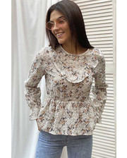  Нежная блуза с вышивкой и цветочным принтом Crep - бежевый цвет, L (есть размеры) фото 631744896