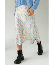  Атласная юбка миди с акварельным принтом Crep - молочный цвет, L (есть размеры) фото 3343263005