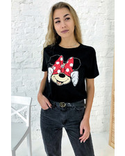  Молодежная футболка с Минни и бантиком LUREX - черный цвет, S (есть размеры) фото 3195376575