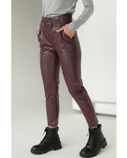  Нарядные кожаные брюки с ремнем пряжкой MiLanSheng - бордо цвет, XL (есть размеры) фото 3939900895