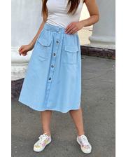  Модная юбка-миди с накладными карманами LUREX - голубой цвет, M (есть размеры) фото 3991548225