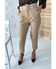 Актуальные брюки с поясом и карманами YARE - бежевый цвет, S (есть размеры) фото 2086139890