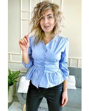  Необычная блуза с акцентированной талией и баской YI MEI SI - голубой цвет, M (есть размеры) фото 1454508272