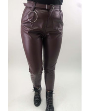  Кожаные штаны с кольцом на ремне MiLanSheng - бордо цвет, M (есть размеры) фото 3590846299