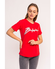  Женская футболка с блестящей надписью LUREX - красный цвет, M (есть размеры) фото 2778149518