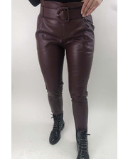  Нарядные кожаные брюки с ремнем пряжкой MiLanSheng - бордо цвет, XXL (есть размеры) фото 1880943394