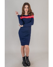  Облегающее платье с красной полоской LUREX - темно-синий цвет, M (есть размеры) фото 1756884395